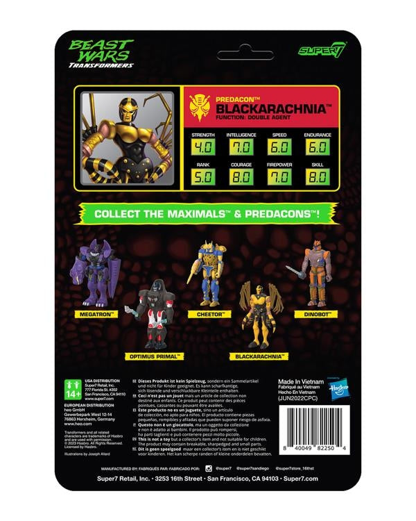 Super7 ReAction Figures Transformers: Beast Wars Wave 7 (Predacon) Blackarachnia Action Figure 82250 LOW STOCK