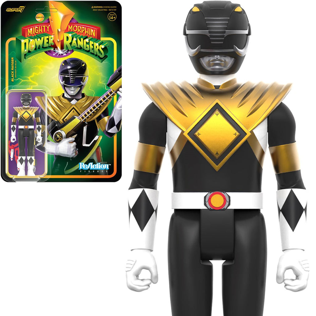 Super7 ReAction Figures - Mighty Morphin Power Rangers: Wave 4 - Black Ranger, Dragon Shield (82030) LOW STOCK