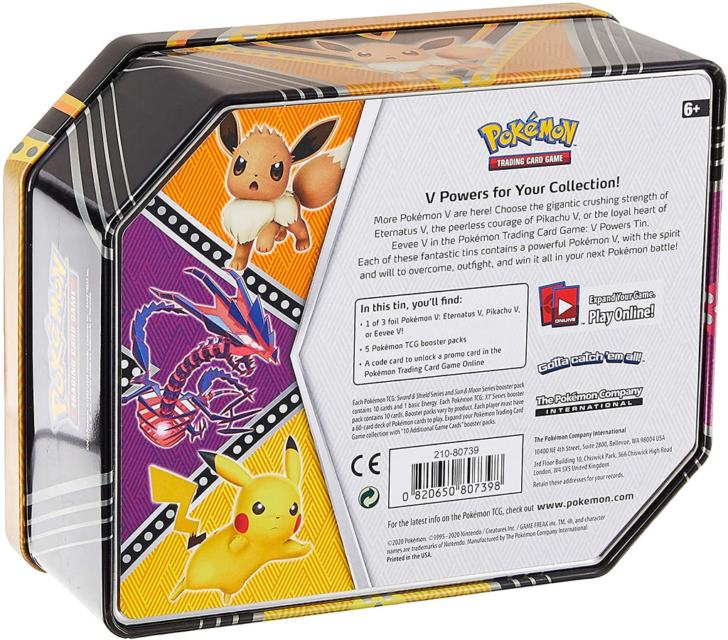 Pokémon Pokemon TCG Trading Card Game - Eevee V Powers Tin - 1 Foil V, 5 Booster Packs, 1 Code Card LOW STOCK