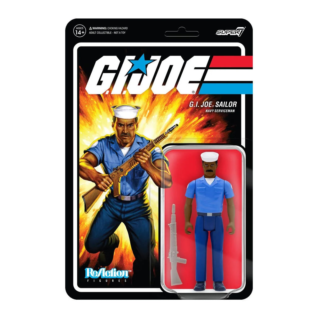 Super7 ReAction - G.I. Joe Sailor (Navy Serviceman) Blueshirt, Mustache, Dark Brown Skin Action Figure LAST ONE!