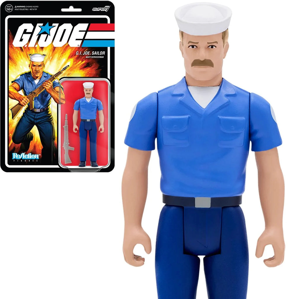 Super7 ReAction - G.I. Joe Sailor (Navy Serviceman) Blueshirt, Mustache, Pink (Caucasian) Action Figure LOW STOCK