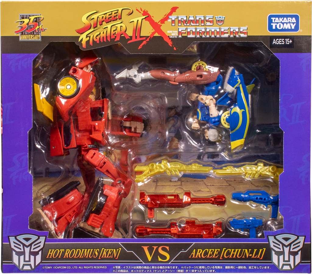 Transformers Collaborative x Street Fighter II (35th Anniversary) Autobot Hot Rod [Ken] vs Arcee [Chun-Li] Figures F7679 LAST ONE!